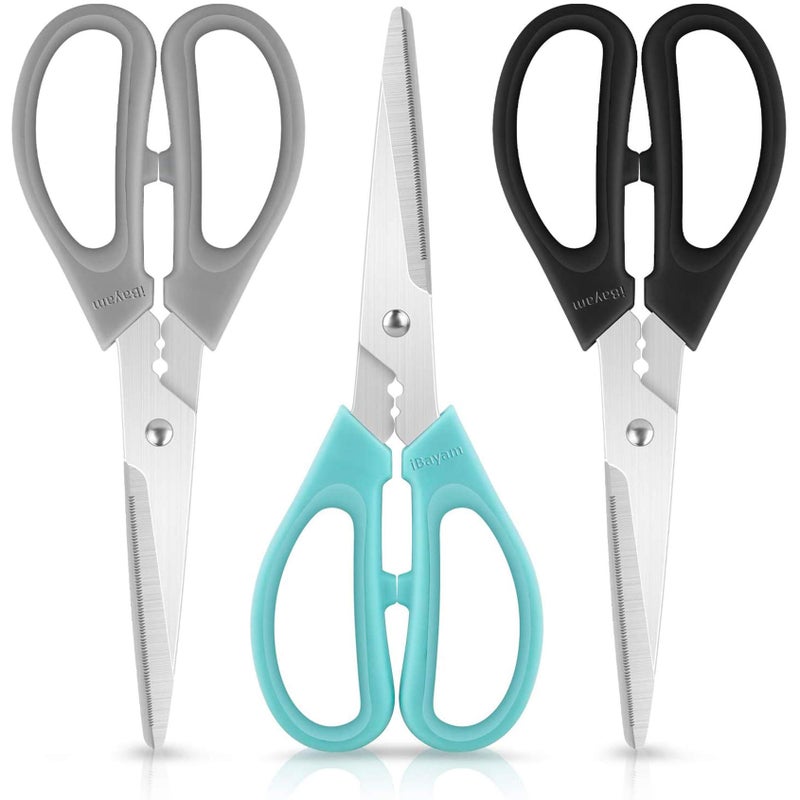 iBayam Kitchen Shears Scissors, iBayam 3-Color Stainless Steel Dishwasher Safe Food Scissors for Herbs Chicken Meat Poultry Fish BBQ, 8 Inch Utility Cooking Scissors for Women Men with Small Hands - Image 1